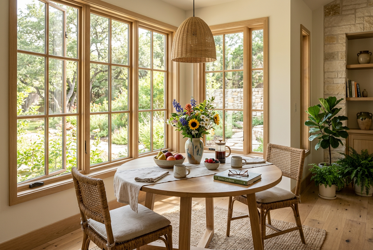 A bright breakfast nook in a Central Texas home