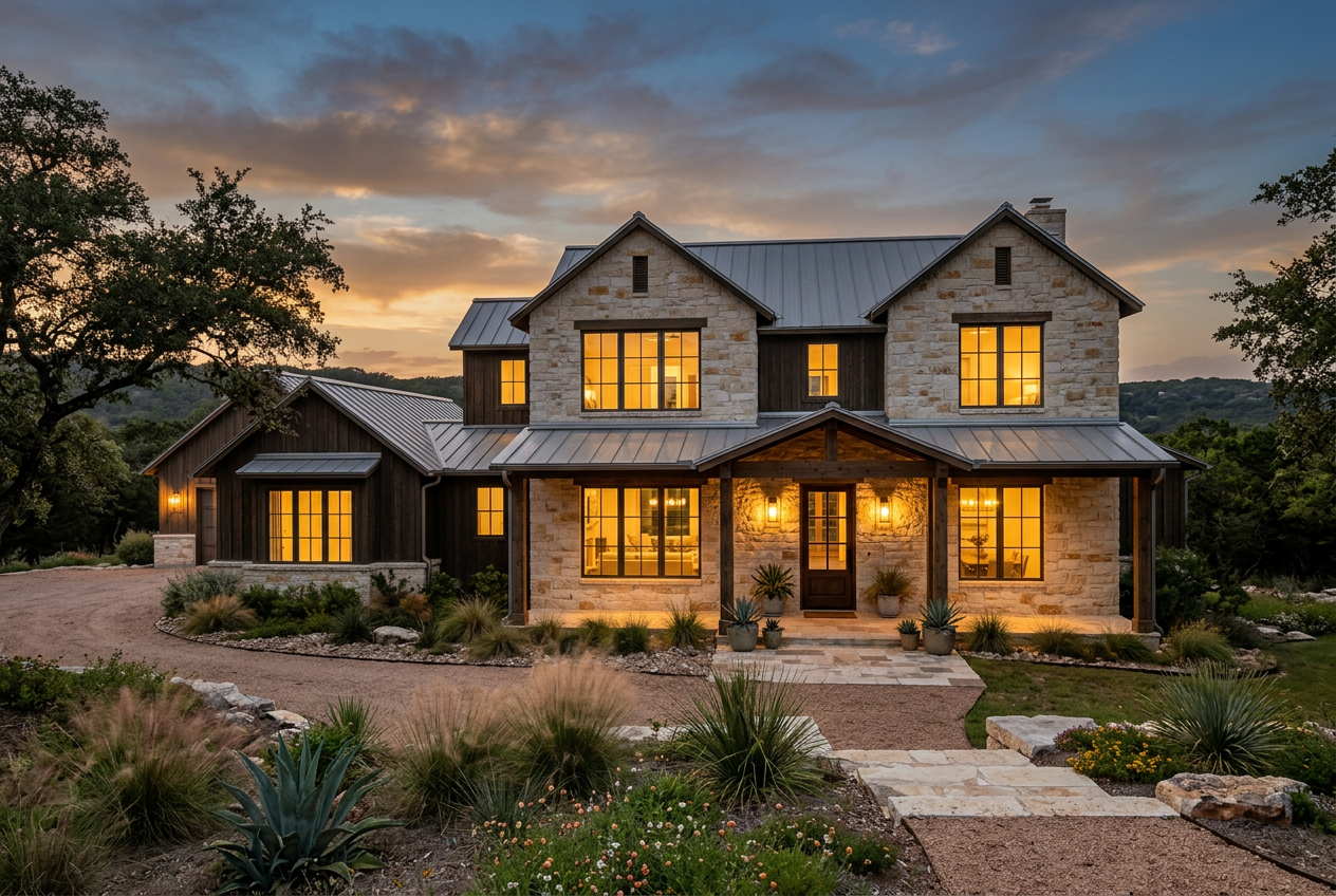 A Central Texas home at twilight